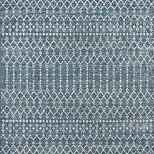 Eyely Moroccan Textured Weave Square Rug 5X5 Teal/Gray, Indoor Outdoor Rug - Image 2