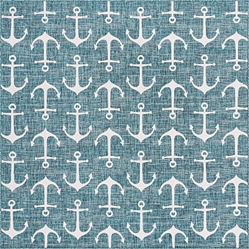 Unique Loom Outdoor Coastal Collection Area Rug - Ahoy (10'Square, Teal/ Ivory) - Image 2