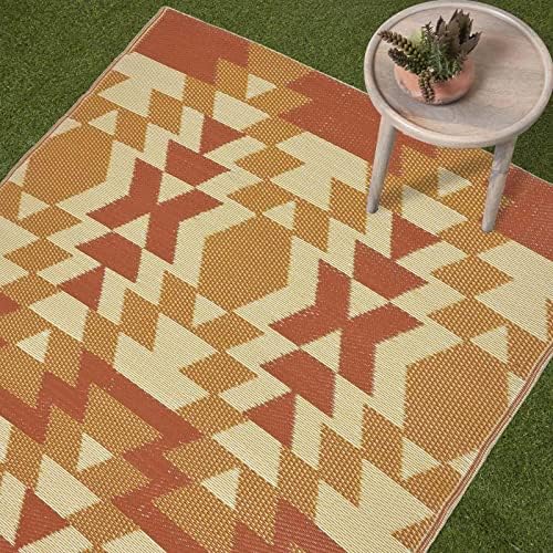HOMESCAPES Luxury Extra Large Outdoor Rugs for Garden Patio 100% Waterproof Recycled Plastic Mat Carpet 150 x 240cm Reversible Red & Orange Geometric Rug Anya, Indoor/Outside & Portable, Seamless - Image 2