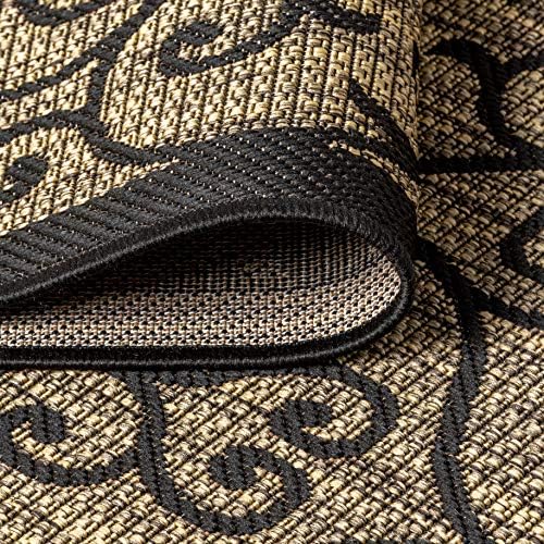 Eyely Filigree Weave Runner Rug 2X14 Black/Khaki, Indoor Outdoor Rug - Image 7