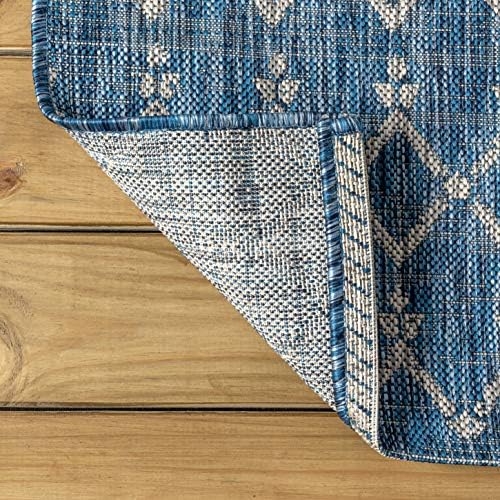 Eyely Moroccan Woven Round Rug 4 Ft Navy/Light Gray, Indoor Outdoor Rug - Image 2