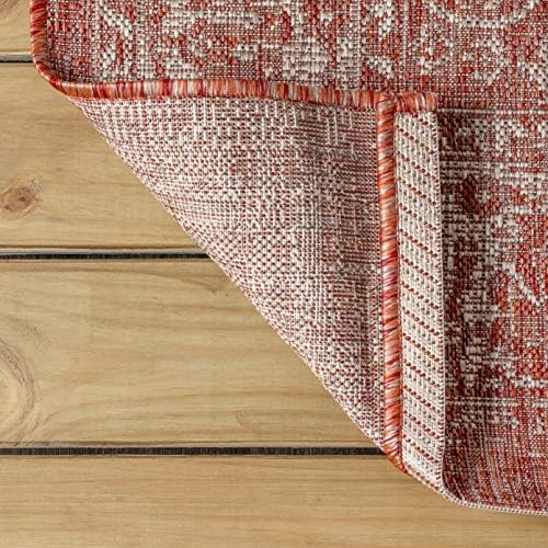JONATHAN Y Weave Floral Indoor Outdoor Area Rug 4X6 Red/Taupe, Tela Bohemian Textured for Backyard, Patio, Porch, Easy-Cleaning, High Traffic, Pet-Friendly, Non-Shedding (SMB100A-4) - Image 4