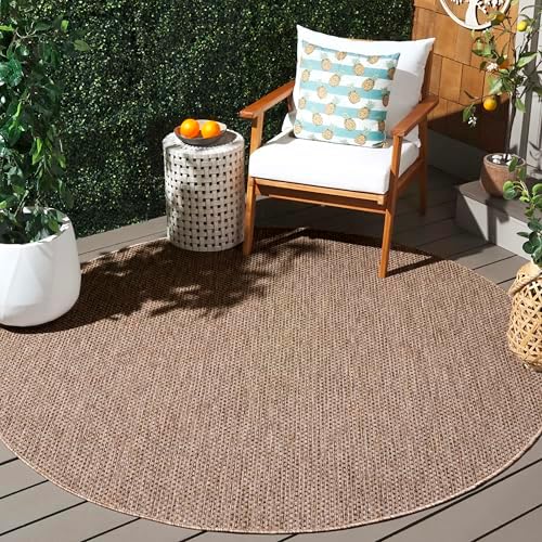 SAFAVIEH Courtyard Collection 9' Round Natural/Black CY8521 Indoor/-Outdoor-Waterproof Easy-Cleaning Patio Backyard Mudroom Area-Rug - Image 7