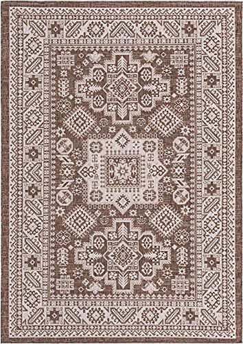Rugs.com Outdoor Aztec Collection Rug – 6' x 9' Brown Flatweave Rug Perfect for Living Rooms, Large Dining Rooms, Open Floorplans - Image 2