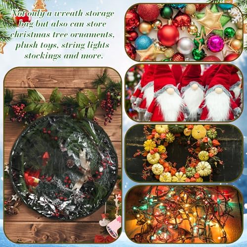 4 Pack Wreath Storage Container, 36 Inch Christmas Wreath Storage Box with Clear Window and Handles Upgrade Oxford Cloth Garland Bags with Dual Zipper for Xmas Wrapping, Green - Image 7
