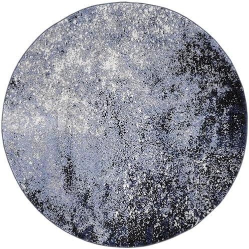 Nourison Home Passion Light Blue Black 5'3" x Round Area Rug - Easy Clean, Non Shedding, Bed Room, Living Room, Dining Room, Kitchen (5' x Round) - Image 3