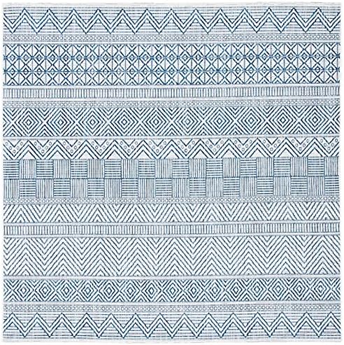 SAFAVIEH Washable Rug Outdoor Courtyard Collection - 7'10" Square, Ivory & Navy, Non-Shedding & Easy Cleaning, Ideal for Patio, Backyard, Mudroom (CY8196-53412) by Unknown