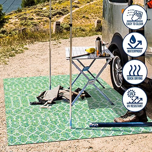Eyely Moroccan Textured Weave Area Rug 4X6 Green/Cream, Indoor Outdoor Rug - Image 6