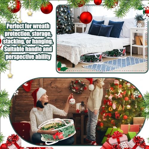 Shappy 14 Pieces Clear Christmas Wreath Storage Container 24 Inches Xmas Wreath Storage Bag Plastic Christmas Garland Container with Dual Zippers and Reinforced Handles for Xmas Seasonal (Clear) - Image 6