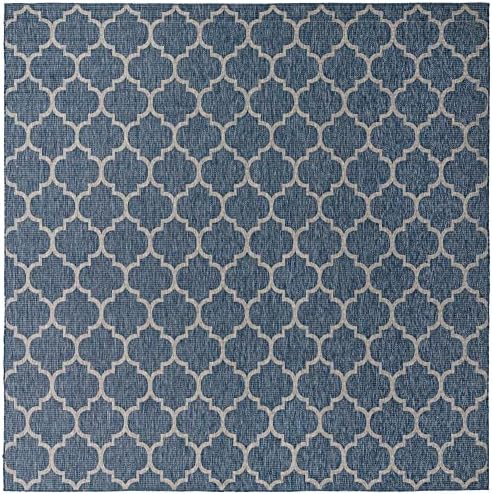Unique Loom Outdoor Trellis Collection Area Rug - Trellis (Square 13' 0" x 13' 0", Navy Blue/ Ivory) - Image 2