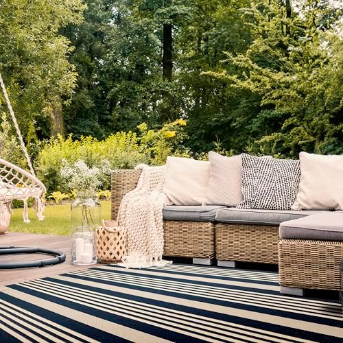 SAFAVIEH Washable Rug Outdoor Courtyard Collection - 10' Square, Navy & Beige, Non-Shedding & Easy Cleaning, Ideal for Patio, Backyard, Mudroom (CY6062-268) - Image 3