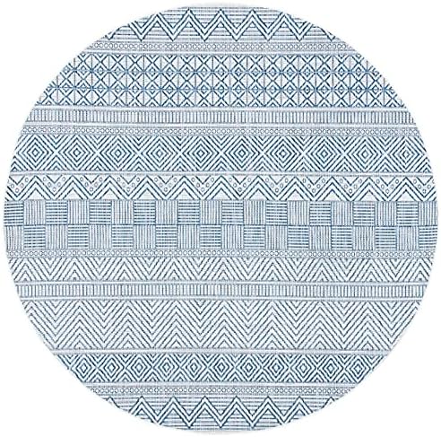SAFAVIEH Washable Rug Outdoor Courtyard Collection - 7'10" Round, Ivory & Navy, Non-Shedding & Easy Cleaning, Ideal for Patio, Backyard, Mudroom (CY8196-53412) - Image 2