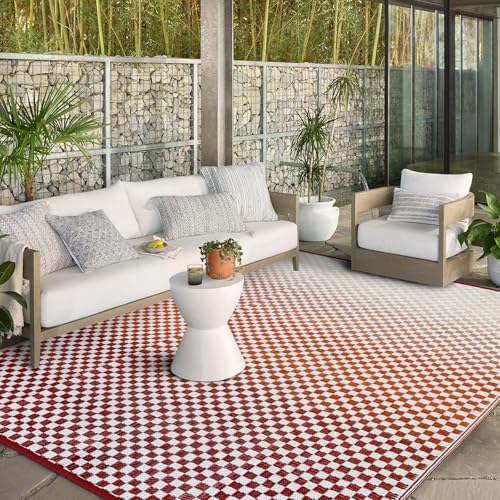 Wonnitar Waterproof 9x12 Outdoor Rug - Orange Red Gradient Plastic Straw Rug for Patio, Extra Large Portable Outside Mat for RV Camping Deck, Reversible Colorful Outdoor Carpet by Wonnitar