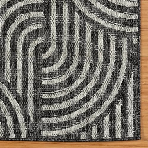Gertmenian Indoor Outdoor Modern Area Rug - 6x9 Medium, Fade Resistant, Ideal for High Traffic in Living Room, Bedroom, Patio - Geometric, Black, 25534 - Image 4