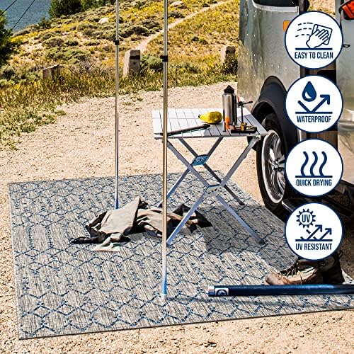 Eyely Moroccan Woven Round Rug 5 Ft Light Gray/Navy, Indoor Outdoor Rug - Image 6