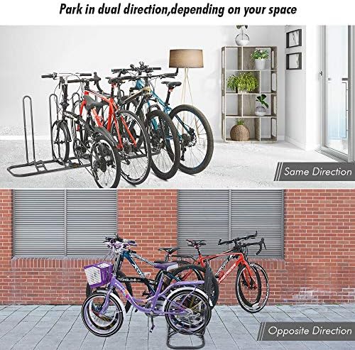 XCSOURCE 5-Bike Floor Parking Rack, Adjustable Dual-Sided Bicycle Storage Stand, Indoor & Outdoor Bike Rack Organizer, Fits Mountain, Road, Kids Bikes with Floor Anchor Brackets (Silver) - Image 3