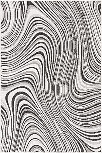 Unique Loom Outdoor Modern Collection Area Rug - Pool (4' 1" x 6' 1" Rectangle, Charcoal Ivory/ Gray) - Image 2