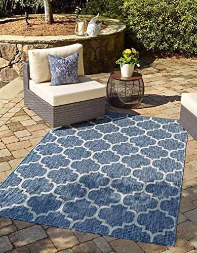 Unique Loom Outdoor Trellis Collection Area Rug (10' x 13' 1" Rectangle, Navy Blue/ Ivory) by UniqueLoom