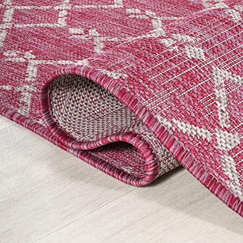 Eyely Moroccan Woven Area Rug 4X6 Fuchsia/Light Gray, Indoor Outdoor Rug - Image 7