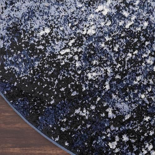 Nourison Home Passion Light Blue Black 5'3" x Round Area Rug - Easy Clean, Non Shedding, Bed Room, Living Room, Dining Room, Kitchen (5' x Round) - Image 5