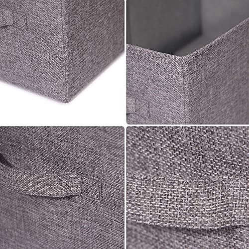 TENABORT Set of 5 Closet Organizer Bins with Handle, Fabric Foldable Storage Baskets Cloth Box Containers for Shelves Home Office Clothes Clothing, Gray, Jumbo - Image 3