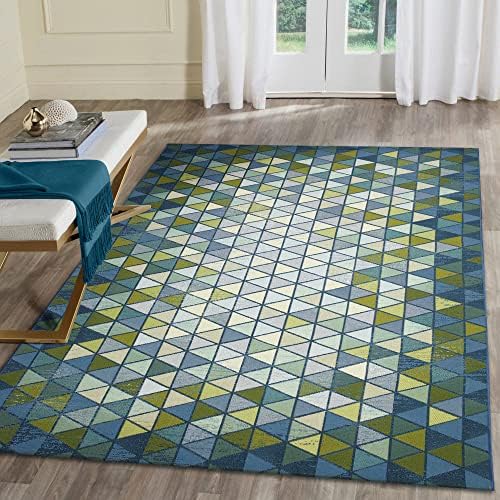 Liora Manne Marina Indoor/Outdoor Power Loomed Synthetic Blend Low Profile Area Rug - Transitional Contemporary (Triangle Border Grotto) (7'10" x 9'10") by LushDecor