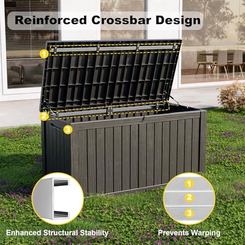 Outdoor Waterproof Resin Storage Deck Box Lockable Outside Bench UV Resistant Bin Patio Porch Furniture Pool Float Garden Tool Cushion (Black, 180 Gallon) - Image 3