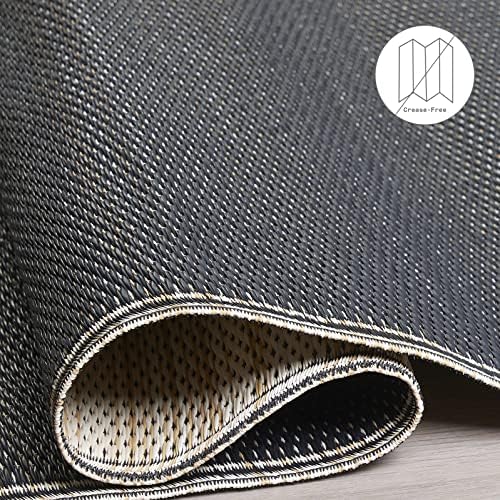 Fab Habitat Outdoor Rug - Waterproof, Fade Resistant, Crease-Free - Premium Recycled Plastic - Neutral Striped - Patio, Porch, Deck, Balcony - Cancun Shadow - Sand & Black - 5 x 8 ft - Image 5