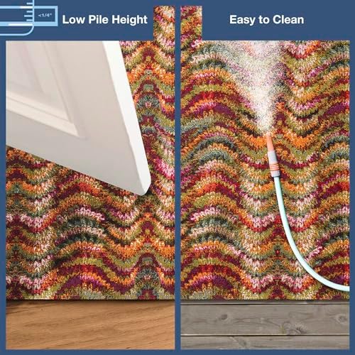 Liora Manne Marina Indoor/Outdoor Power Loomed Synthetic Blend Low Profile Area Rug - Contemporary Graphic Casual Colorful (Ripple Multi) (1'11" x 7'6") - Image 4