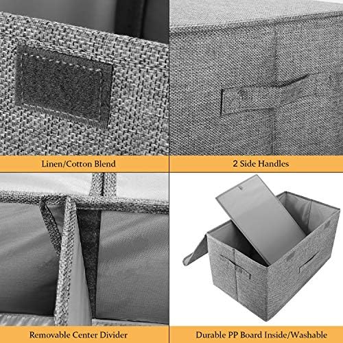 2 Pack Large Storage Boxes with Lids and Handles, Collapsible Linen Storage Bins Organizer Containers Baskets Cube with Removable Divider for Home Bedroom Closet Office (Green, Large) - Image 2