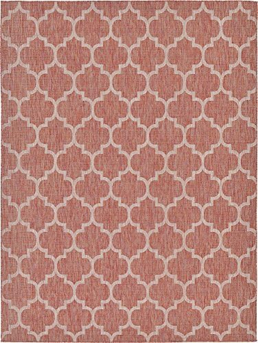 Unique Loom Outdoor Trellis Collection Area Rug (9' x 12' Rectangle, Rust Red/ Ivory) - Image 3