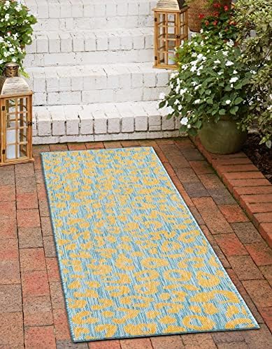 Unique Loom Outdoor Safari Collection Area Rug - Leopard (2' 11" x 10' Runner, Blue Yellow/ Blue) - Image 4