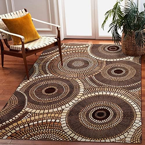 Liora Manne Marina Indoor/Outdoor Power Loomed Synthetic Blend Low Profile Area Rug - Transitional Geometric Casual Medallion Colorful (Circles Brown) (3'11" x 5'10") by LushDecor