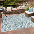Unique Loom Outdoor Safari Collection Area Rug - Leopard (10' 8" Square, Teal/ Ivory) by UniqueLoom