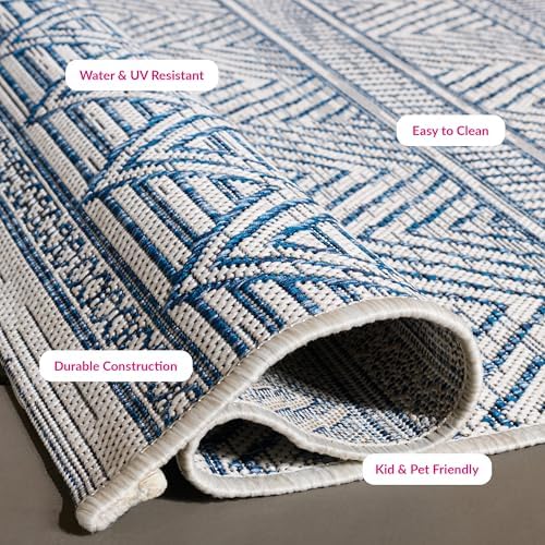 SAFAVIEH Washable Rug Outdoor Courtyard Collection - 2'3" x 12' Runner, Ivory & Navy, Non-Shedding & Easy Cleaning, Ideal for Patio, Entryway, Mudroom, Hallway, Kitchen (CY8196-53412) - Image 7