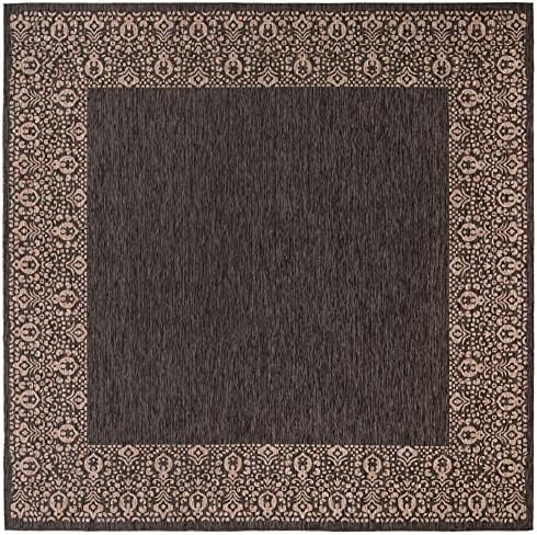 Unique Loom Outdoor Border Collection Area Rug - Floral Border (13' Square, Charcoal Gray/ Beige) - Image 3
