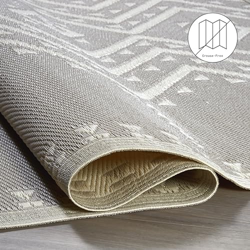 Fab Habitat Aztec Outdoor Rug - Waterproof, Fade Resistant, Crease-Free - Premium Recycled Plastic - Striped - Patio, Porch, Deck, Balcony - Ojai - Beige - 5 x 8 ft - Image 5