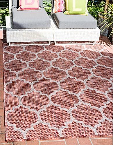Unique Loom Outdoor Trellis Collection Area Rug (6' 1" x 9' Rectangle, Rust Red/ Ivory) by UniqueLoom