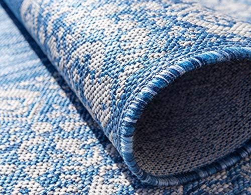 Unique Loom Outdoor Border Collection Area Rug - Floral Border (6' 1" x 9' Rectangle, Blue/ Ivory) - Image 6