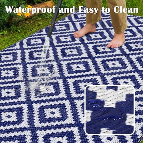 Mattitude Waterproof Outdoor Rug, Reversible Patio Rug, 8'x10' Blue - Image 4