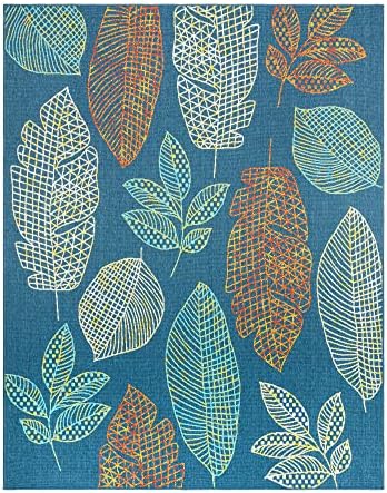 Gertmenian Premium Indoor/Outdoor Loop Area Rug - 8x10 Large, Durable, Easy-Cleaning & Non-Shedding, Ideal for High Traffic Areas in Deck Patio or Mudroom - Leafs, Navy Blue, 19480 by Gertmenian