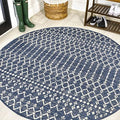 Eyely Moroccan Textured Weave Round Rug 6 Ft Navy/Beige, Indoor Outdoor Rug by eyely