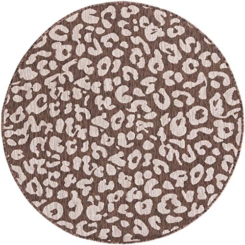 Unique Loom Outdoor Safari Collection Area Rug - Leopard (4' 1" Round, Brown/ Light Brown) - Image 2