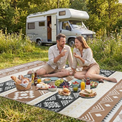 famibay Outdoor Rug Reversible Portable Plastic Straw Camping Rugs, Large Waterproof Outdoor Area Rugs for Patio, RV, Backyard, Deck, Balcony, Picnic, Beach 8x10 Brown - Image 6