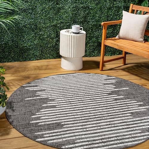 JONATHAN Y Stripe Geometric Indoor Outdoor Round Area Rug 8 Ft Black/Ivory, Zolak Berber for Backyard, Patio, Porch, Easy-Cleaning, High Traffic, Pet-Friendly, Non-Shedding (SMB124E-8R) by JONATHANY
