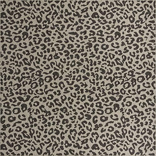 Unique Loom Outdoor Safari Collection Area Rug - Leopard (13' Square, Light Gray/Gray) - Image 2