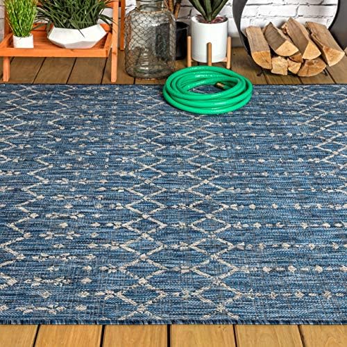 Eyely Moroccan Woven Area Rug 9X12 Navy/Light Gray, Indoor Outdoor Rug - Image 5