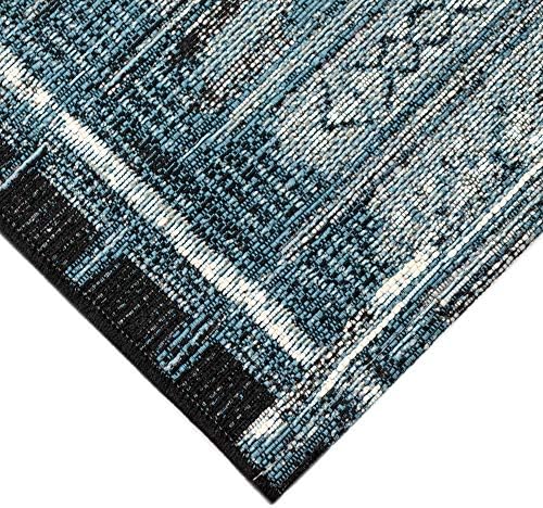 Liora Manne Marina Indoor Outdoor Rug - Tribal Design, Comfortable & Durable, Power Loomed, Polypropylene Material, UV Stabilized, Tribal Stripe Denim, 1'11" x 7'6" - Image 3