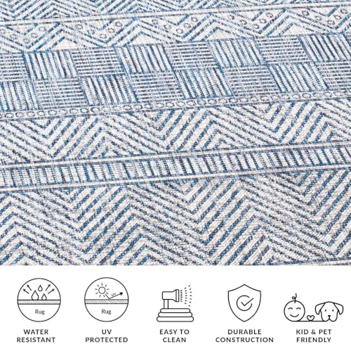 SAFAVIEH Washable Rug Outdoor Courtyard Collection - 2'7" x 5', Grey & Navy, Non-Shedding & Easy Cleaning, Ideal for Patio, Backyard, Mudroom (CY8196-36812) - Image 6