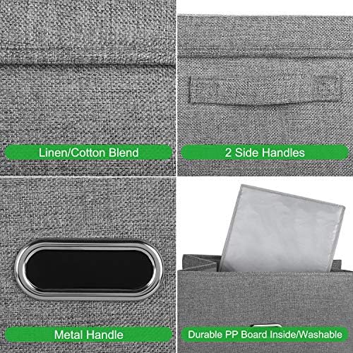 Large Linen Fabric Foldable Storage Bins with Removable Lid and Handles, Washable Storage Box Organizer Containers Baskets Cube with Cover for Bedroom,Office(Green, XXL(2-Pack)) - Image 2